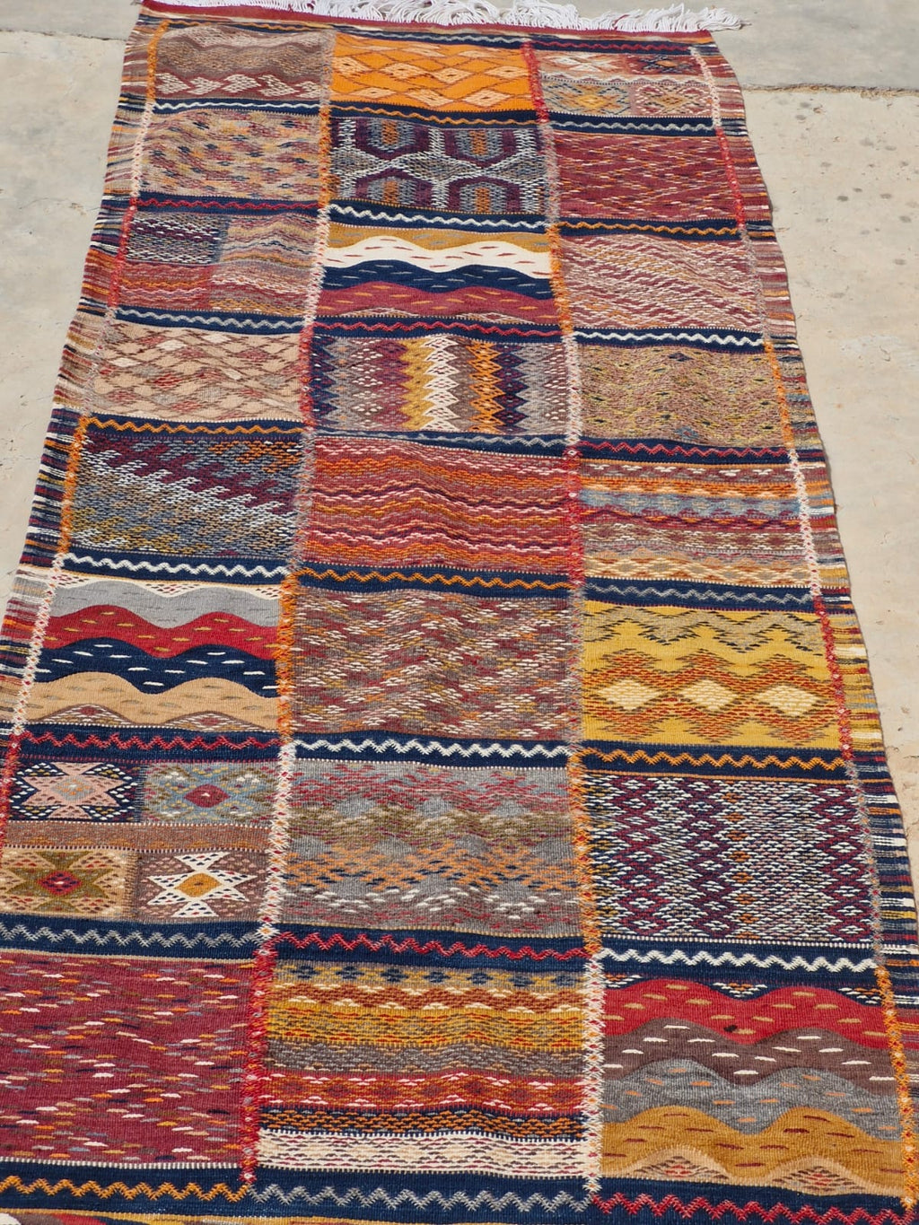 Authentic Taznakht Kilim Rug - Red Diamonds - 100% Handwoven Wool