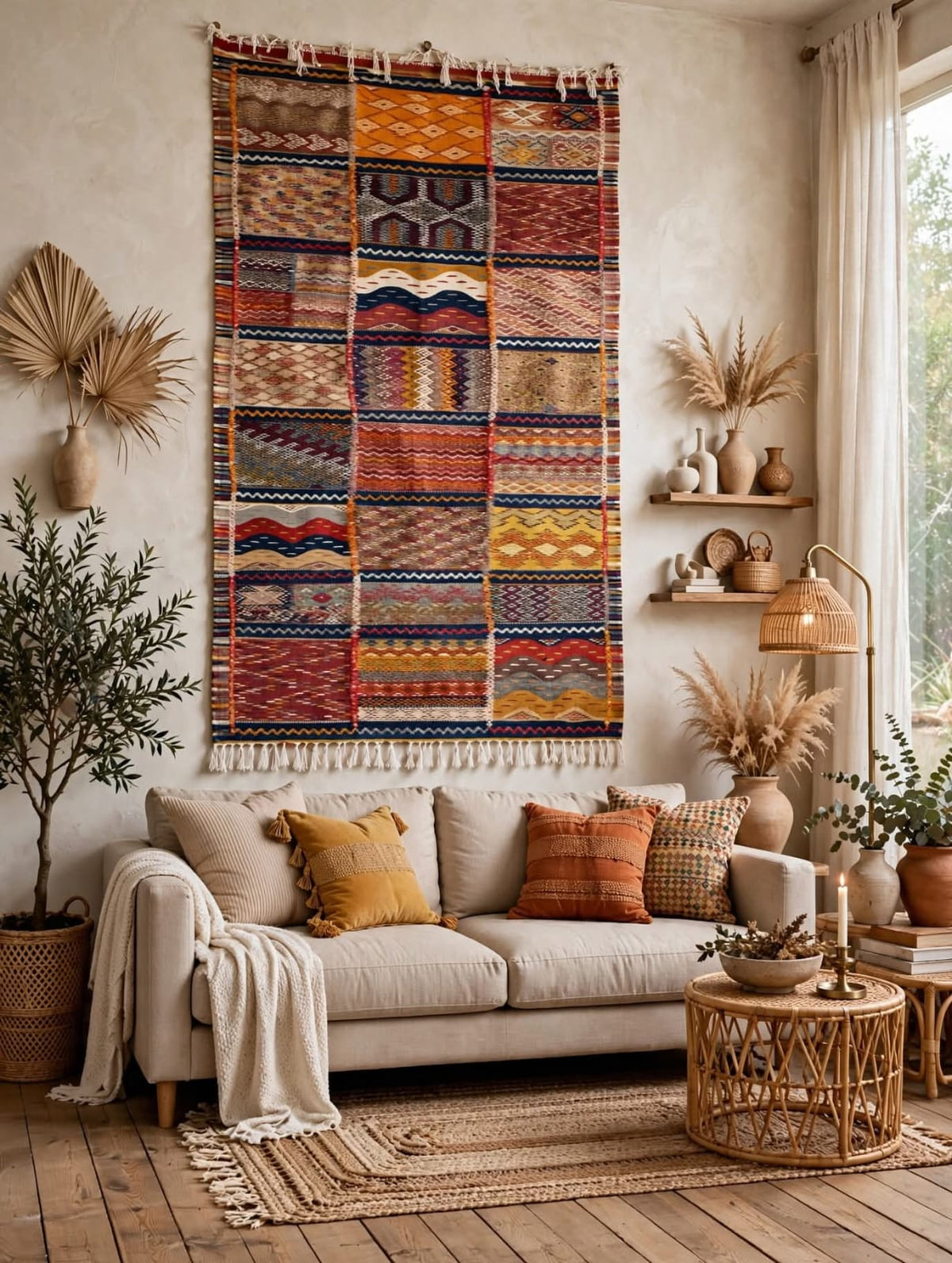 Authentic Taznakht Kilim Rug - Red Diamonds - 100% Handwoven Wool